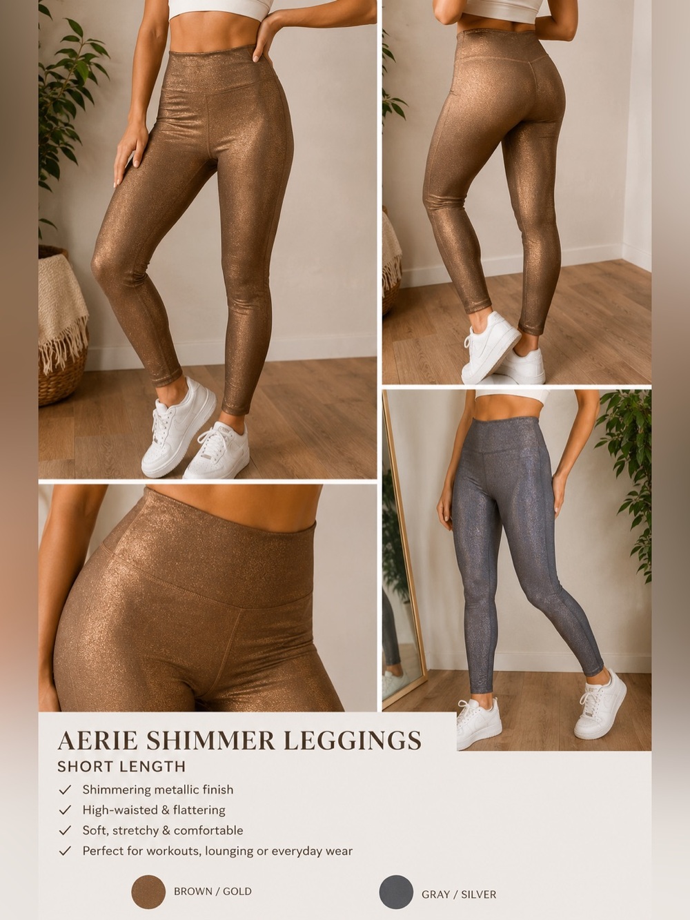 Offline by AERIE Shimmering Brown and Gold Leggings SHORT LENGTH ***** - Picture 1 of 6